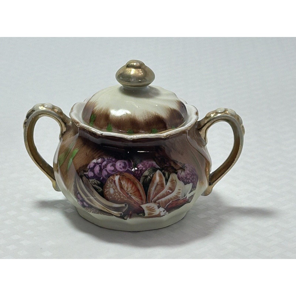 Nippon Yoko Boeki Ceramic Sugar Bowl With Lid‎ Harvest Fruit Design